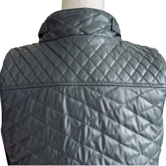 Poof Quilted Vest Deep Gray Faux Leather Quilted Knit Side Panel Pockets Small - Picture 7 of 11
